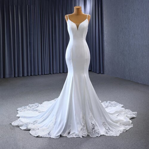 Classic Wedding Suits For Women Satin Mermaid Spaghetti Straps White dress Draped RSM222142 Vestido De Novias 2023