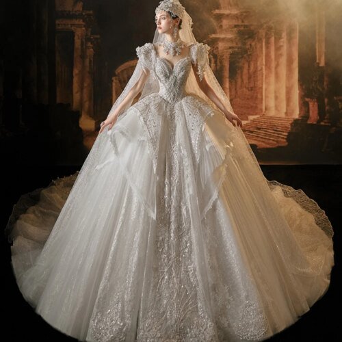 Jancember International Superfine Wedding Dresses For Women O-Neck Short Sleeves Backless Beading Vestidos De Novia LSMX013