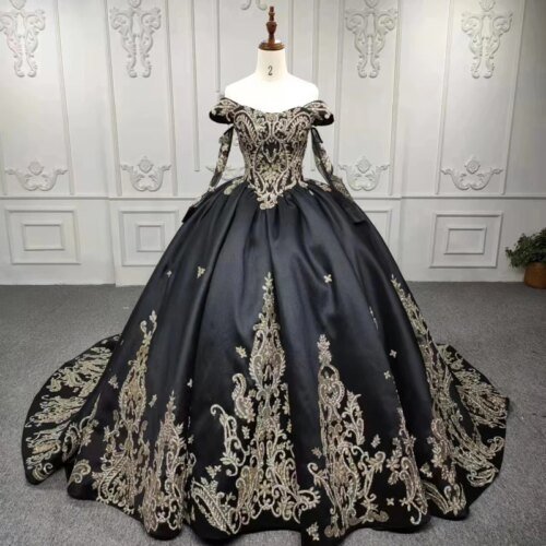 Quinceanera Dresses Ball Gown Flower Vestidos De 15 Años Black Sweetheart Appliques Evening Party Dress 9871 Bar Mitzvah
