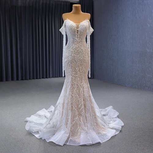 Classic Bride Dresses Wedding Organza Mermaid Wedding Gown For Bride 2023 Beading Pearls RSM222173 Vestido De Novia