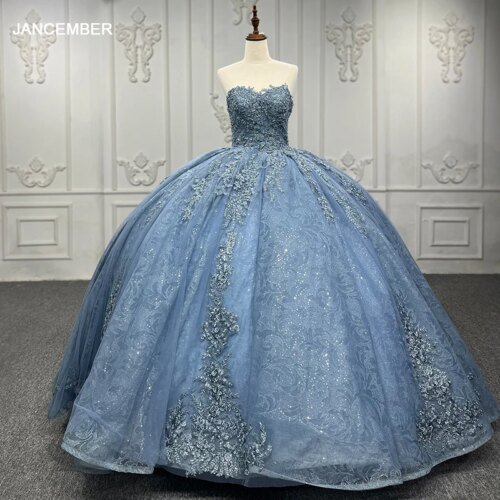 Sweet 16 Dresses Ball Gown Evening Dresses Lace Sweetheart Sleeveless DY7576 Vestido Quinceañera Azul