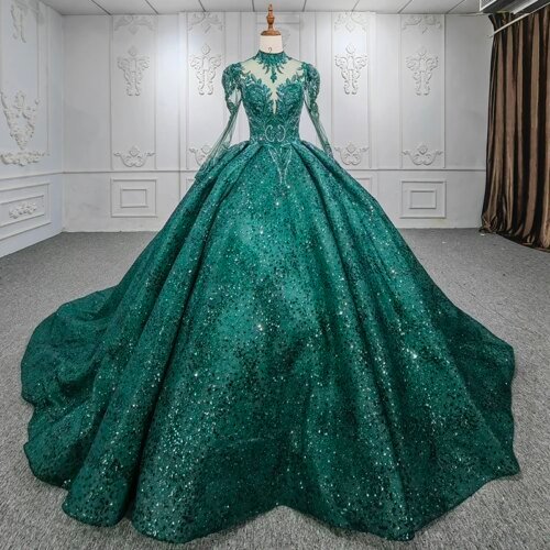International Long One-Piece Dress Gown Organza Ball Gown High Neck Evening Dresses Appliques Sequined DY9940 Vestidos De Noite