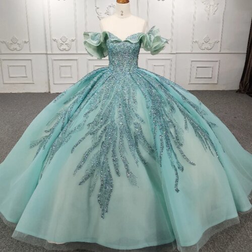 Stylish Party Dresses Organza Ball Gown Sweetheart Sequined Long One-Piece Dress Gown Crystal Beading DY9986 Vestidos De 15 Años