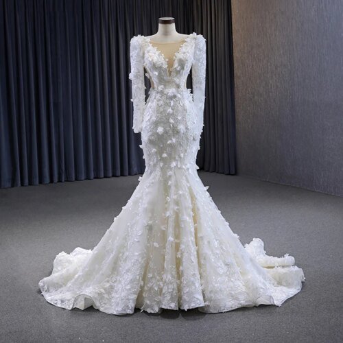 Gorgeous Wedding Dress Tulle Long Sleeve O-neck Wedding Gowns RSM231085 Appliqued Vestido Noiva