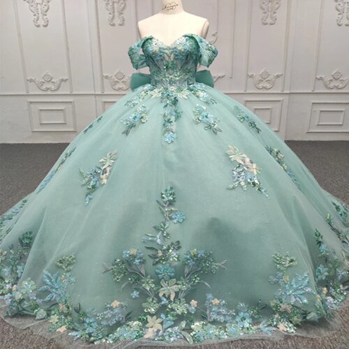 Quinceanera Dresses Ball Gown Flower Vestidos De 15 Años Green Sweetheart Sequined Lace Evening Party Dress DY9916 bar mitzvah