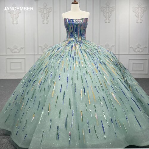 Gorgeous Long Wedding Bridesmaid Dress Organza Ball Gown Strapless Evening Dresses Sequined DY9831 Vestido Mujer Para Fiestav