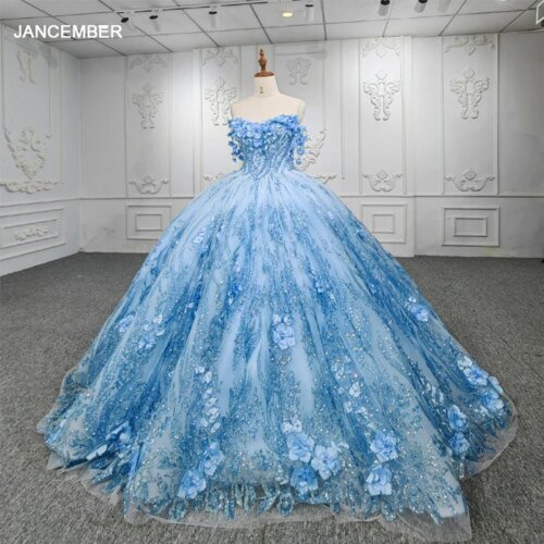 Romantic Women's Party Dress Organza Ball Gown Strapless Gala Dress Flowers Beading DY01 Vestidos De Fiesta 9853