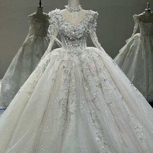 Jancember O-Neck With Tassel Wedding Dresses Illusion Full Sleeves Crystal Elegant Bride Dresses Wedding Vestido Noiva XS018