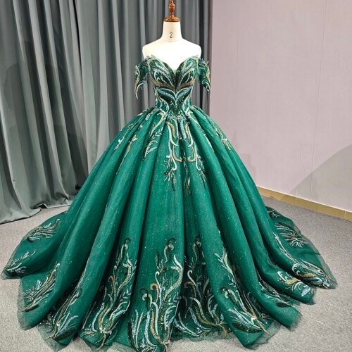 Factory Wholesale Popular Design Evening Dress for Women Embroidery Ball Gown V-neck Short Sleeves DY6569 Lace Up Pleat