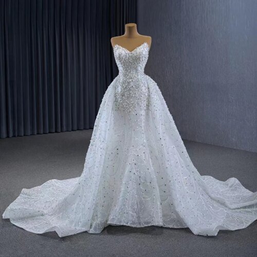 Popular Design International 2 in 1 Detachable Wedding Dress Mermaid Strapless Lace Up Beading prom dresses RSM231125